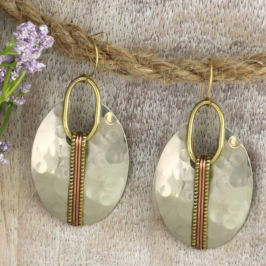 Mixed Metal Hammered Oval Earrings