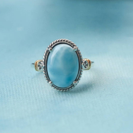 18K Gold over Silver Larimar White Topaz Ring