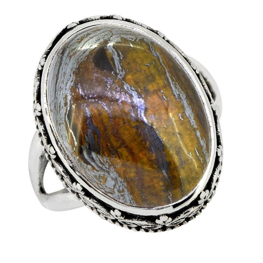 Iron Tiger Eye Gemstone Solitaire Ring