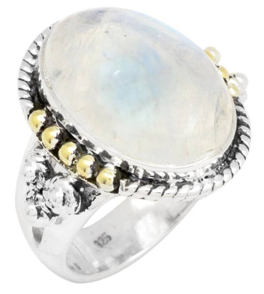 Rainbow Moonstone Sterling Silver Brass Ring